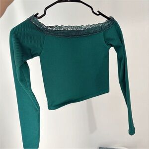 Urban Outfitters Emerald Green Lace Trim Off the Shoulder Top